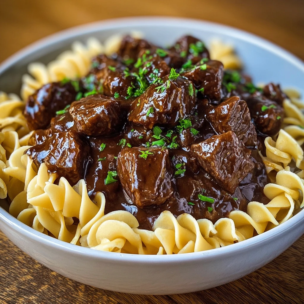 Crockpot Beef Tips Noodles