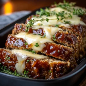 Crockpot French Onion Meatloaf with Melted Swiss Cheese