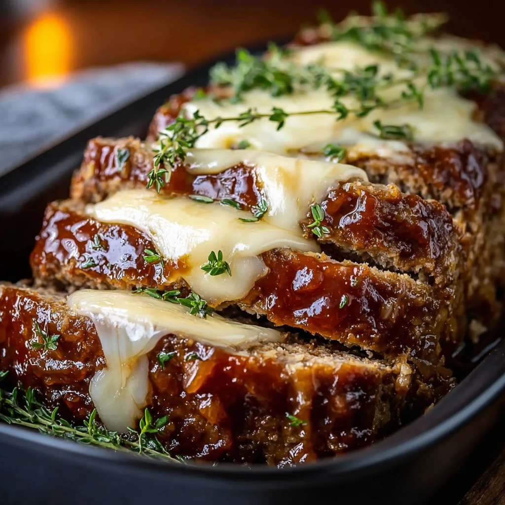 Crockpot French Onion Meatloaf Melted Swiss Cheese