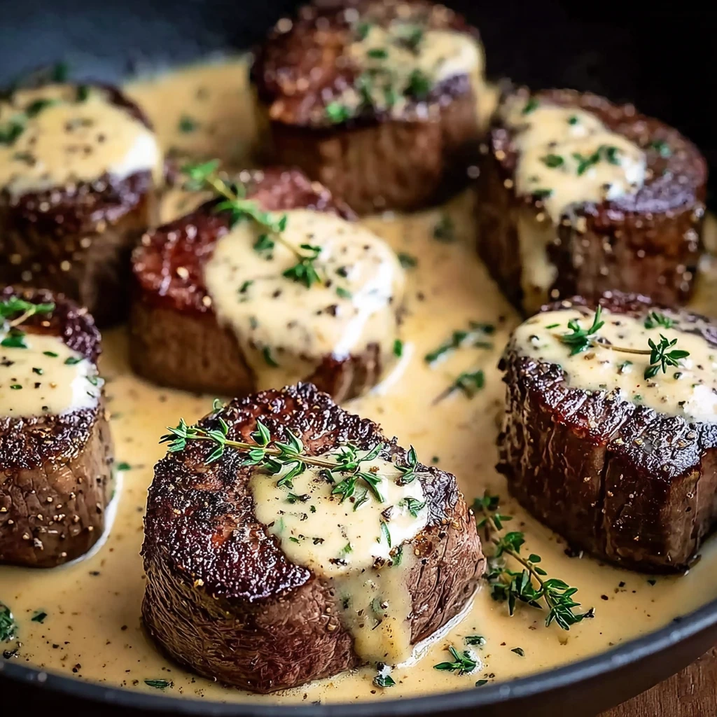Exquisite Seared Filet Mignon Shallot Peppercorn Cream Sauce