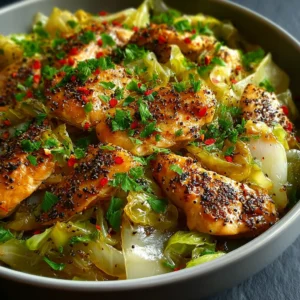 Garlic-Sautéed Cabbage Served with Juicy Chicken