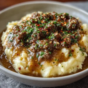 Ground Beef and Gravy Over Mashed Potatoes