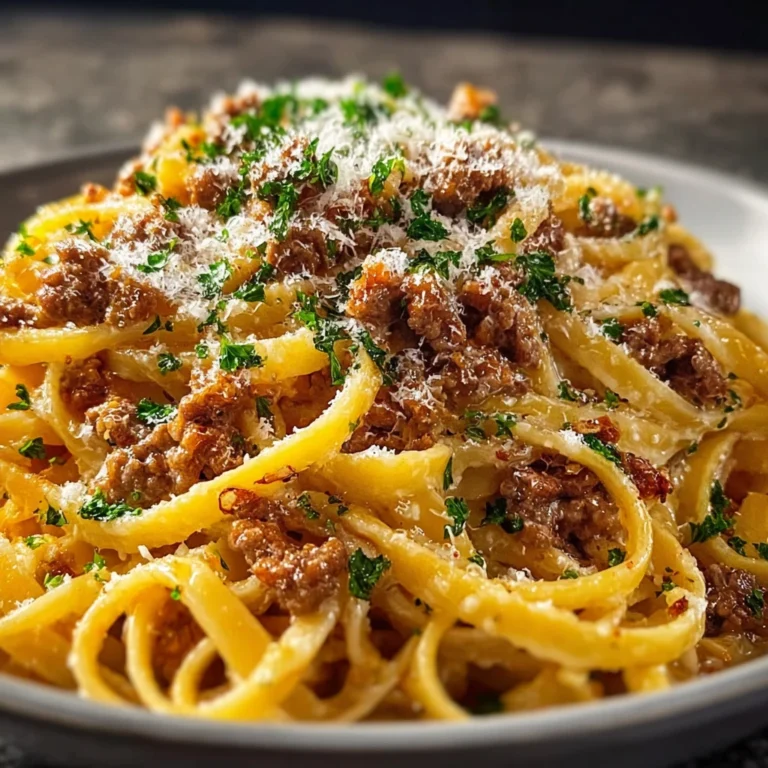 Savory Garlic Butter Ground Beef Linguine Creamy Parmesan