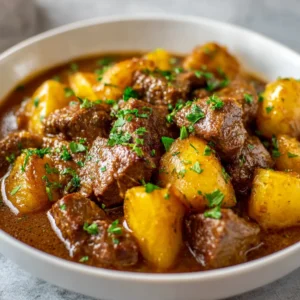 4-Ingredient Slow Cooker Beef Tips and Potatoes