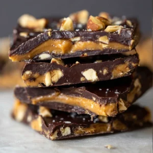 Chocolate Peanut Butter Date Bark (Healthy Snickers-Style Recipe)
