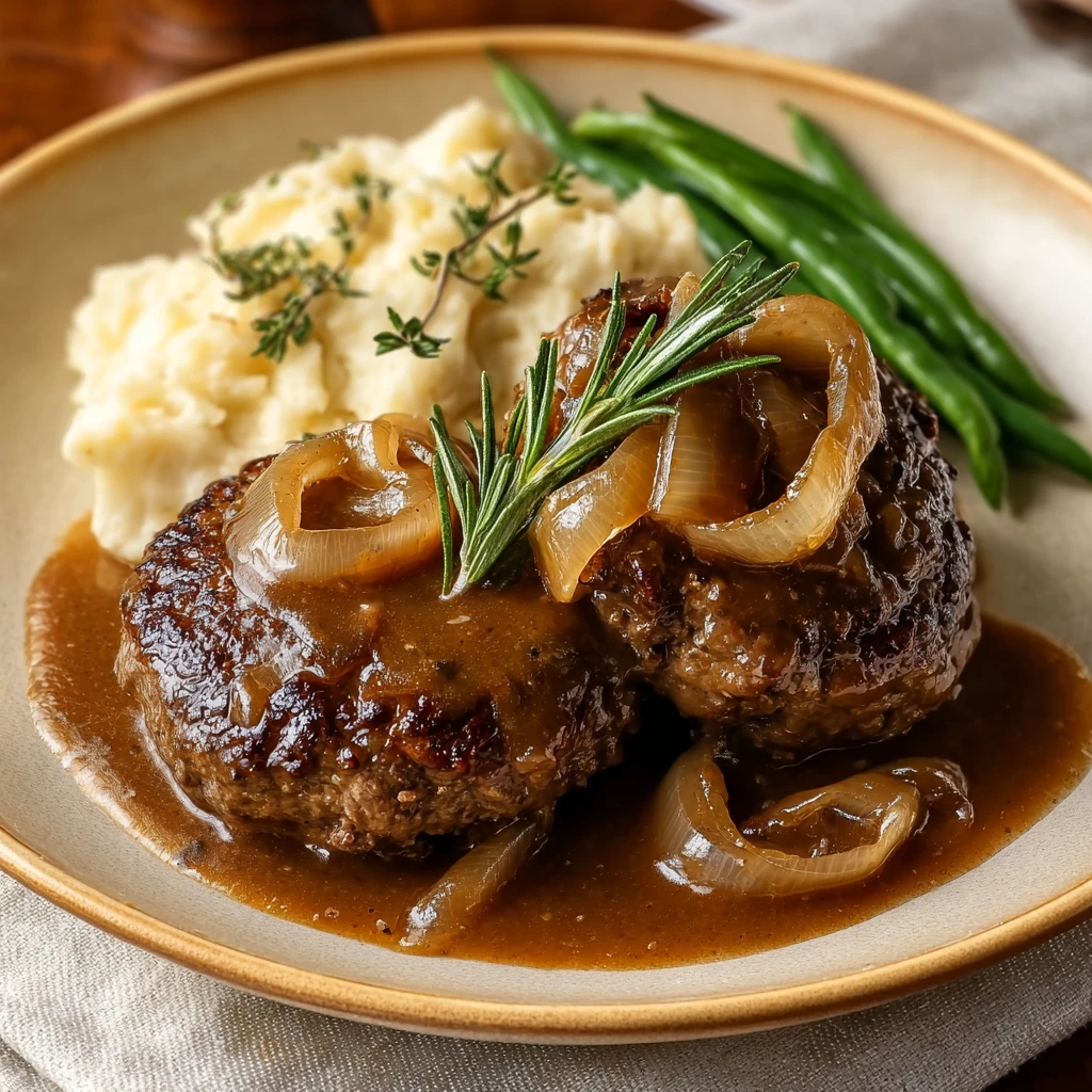 Classic Salisbury Steak Brown Gravy Homestyle Comfort Plate
