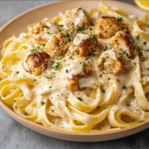 Creamiest Fettuccine Alfredo with Lemon Pepper Chicken Bites