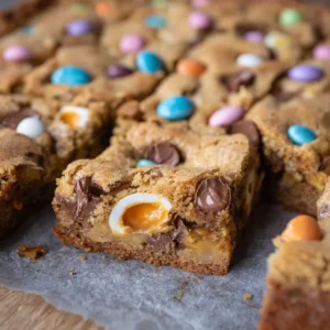 Cadbury Egg Cookie Bars with M&M’s