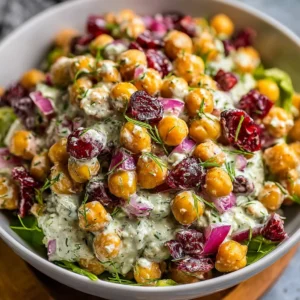 Chickpea Cranberry Salad with Creamy Feta Dressing