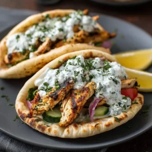 Crockpot Greek Chicken Pitas with Tzatziki
