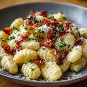Indulge in Gnocchi Carbonara with Bacon and Parmesan Tonight!