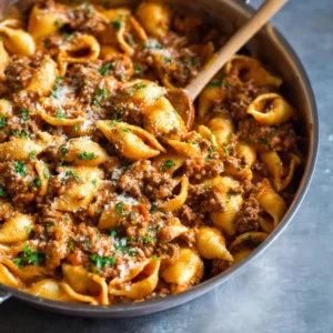One-Pot Creamy Beef and Shells