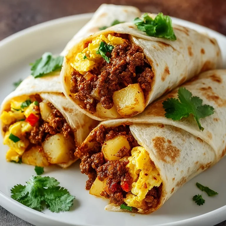 chorizo breakfast burritos with scrambled eggs, melted cheese, and avocado on a plate