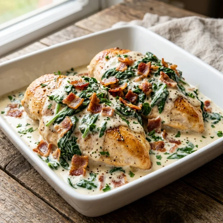 Smothered Chicken with Spinach and Bacon recipe image