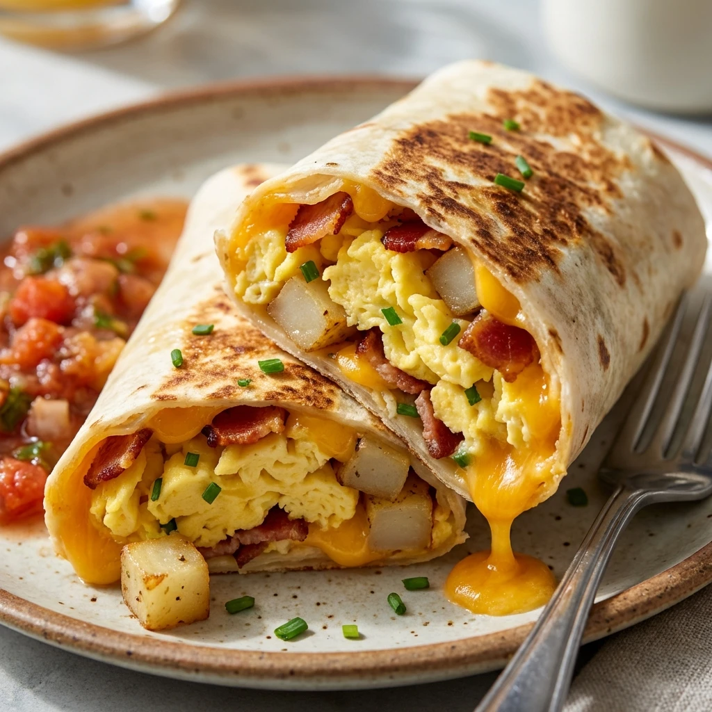 Indulge Crispy Bacon Egg Cheese Burrito Potatoes