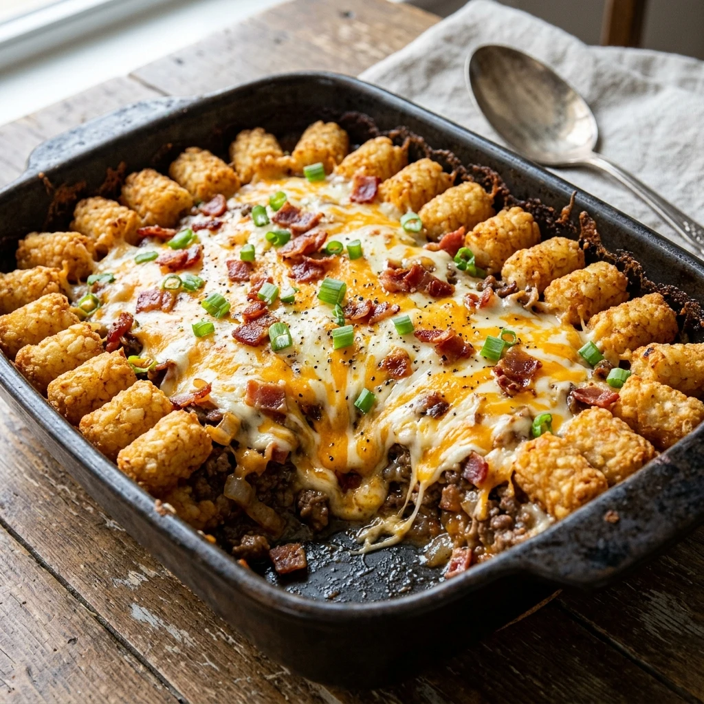 the Ultimate Bacon Cheeseburger Tater Tot Casserol recipe image