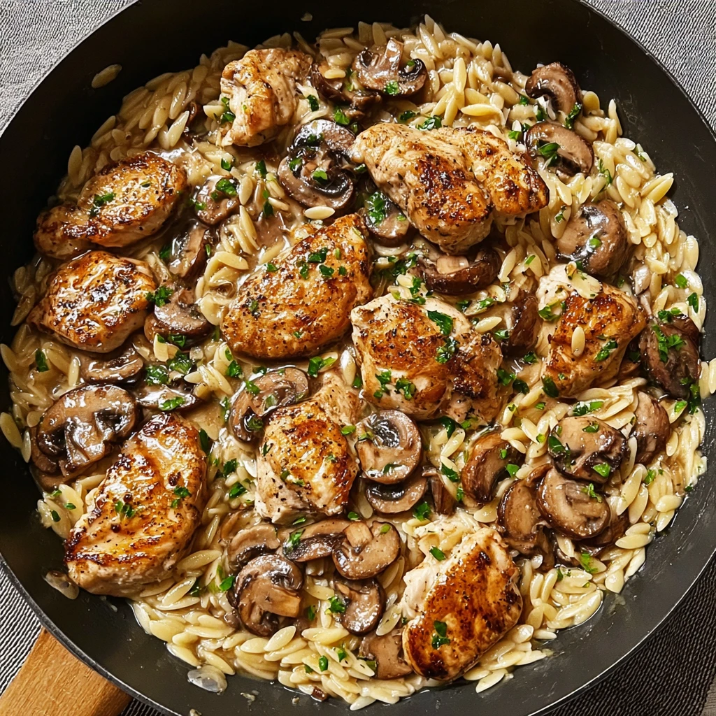 Easy Creamy Chicken Marsala Orzo recipe with step-by-step instructions
