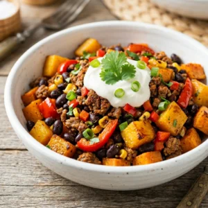 This Flavorful Tex-Mex Sweet Potato Hash with Grou Recipe