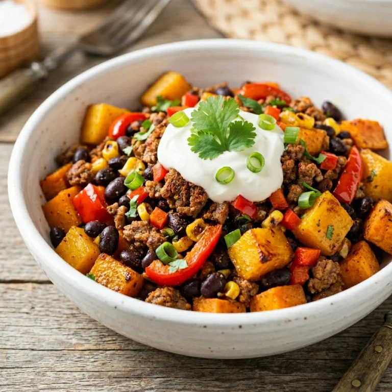 This Flavorful Tex-Mex Sweet Potato Hash with Grou recipe image